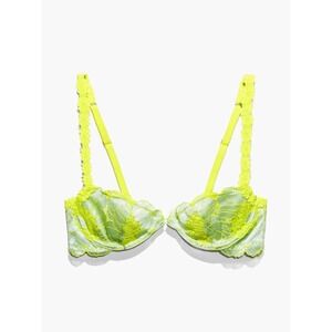Savage X Fenty Bra 38D Neon Lime‎ Green Silver Floral Lace Underwire Demi NWT